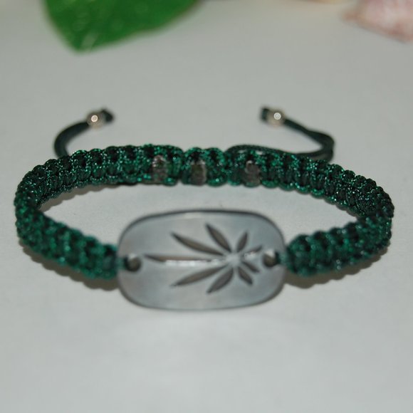 Weed Charm Bracelet,Weed Jewelry, Drawstring Bracelet,Green Weed Bracelet - Picture 3 of 3